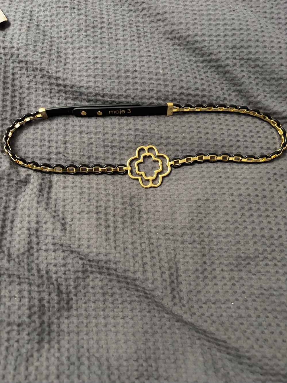 Maje Black and Gold Floral Chain Waist Belt